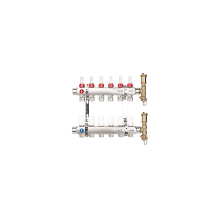 Rozdzielacz hydrauliczny VALVEX Base Inox K5 PLUS-6 stal nierdzewna, odgałęzień: 6 (3/4'') + zawory termostatyczne + przepływomierze