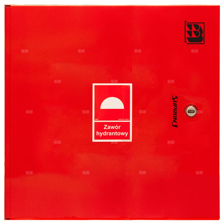 Dwa zawory hydrantowe typ ZH-52 wraz z obudową. Szafka ochronna 550. Szafka zawieszana, Znak B, zamek OTS, kolor RAL 3000