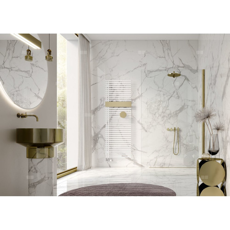 Grzejnik Kermi®Credo®Half®round 1400x600x46, srebro bł./drewno,lewa strona