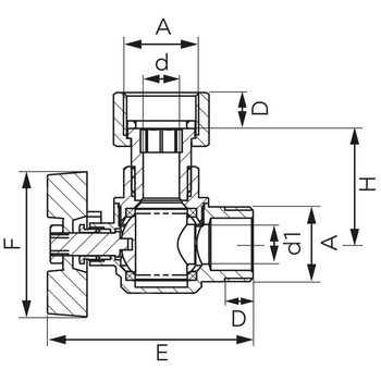 Zawór kulowy kątowy z półśrubunkiem, nakrętno-wkrętny, z motylkiem, 3/4"