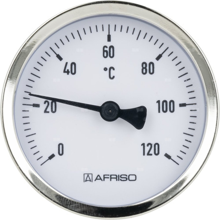 Termometr bimetaliczny AFRISO BiTh fi 63 mm 0…120'C tuleja 40 mm połączenie ax