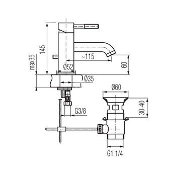 VEGANE NERO Bateria umywalkowa stojąca ze spustem