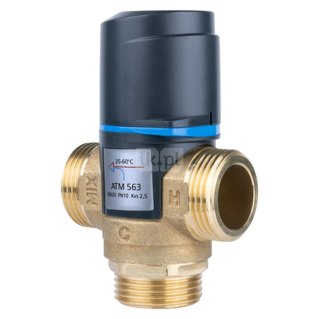 Zawór regulacyjny termostatyczny do wody ciepłej AFRISO ATM 563 mosiądz GZ 1'', DN 20, zakres temp. 35-60'C, Kvs 2.5 m3/h, maksymalna temperatura 90'C, maksymane ciśnienie 10 bar