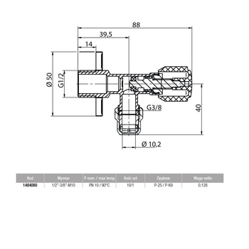 Zawór wodny VALVEX Base GZ 1/2'' x gz z nakrętką 3/8''