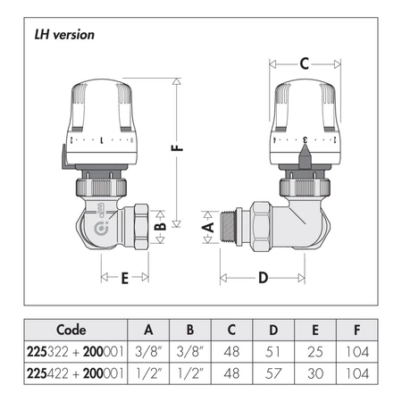 3-osiowy grzejnikowy zawór termostatyczny do rur stalowych (i miedzianych z serią 441). Wykonanie lewe 1/2"