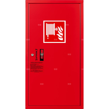 Hydrant DN 33 zawieszany boczny, wąż 30 m, ocynk fasada, zamek patent, RAL 3000 prawy