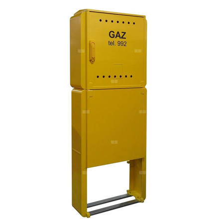 Skrzynka gazowa 600x600x250 wolnostojąca z laminatu + postument + monozłącze, RAL 1021 żółta, PSG, średnie ciśnienie