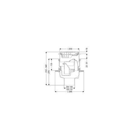 Wpust Universale Plus z syfonem, osadnikiem, ruszt 200x200 z tworzywa