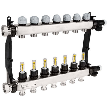 Rozdzielacz do ogrzewania podłogowego AFRISO ProCalida VA 1C 7-obieg. stal nierdzewna GZ 1'' x euroconus 3/4''