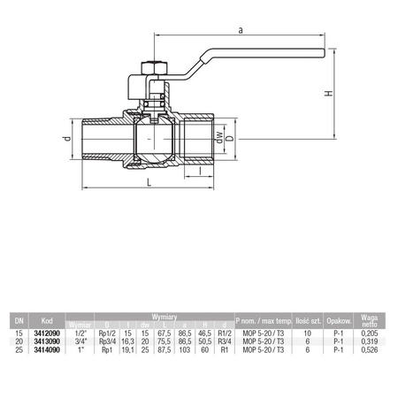 Kurek kulowy do gazu nikl z dźwig. Stal. (DSt) ORION (DAI) (wersja N-W) 1