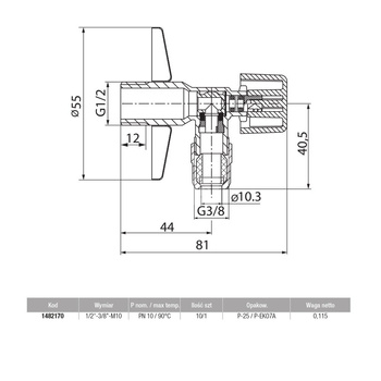 Zawór wodny VALVEX Eko GZ 1/2'' x gz z nakrętką 3/8''
