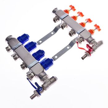 Rozdzielacz do ogrzewania podłogowego QIK Optimo BASIC III - RNZT-2-50 5-obieg. inox GW 1'' x GZ 3/4'' + przepływomierz