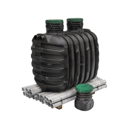 Epureco4 2100L zestaw drenaż - przydomowa jednozbiornikowa oczyszczalnia z drenażem, oczyszczalnia drenażowa dla 1-4 RLM, tworzywowa oczyszczalnia mechaniczna , plastikowa oczyszczalnia ekologiczna , drenażówka , zestaw z tunelami , zestaw z komorami , pr