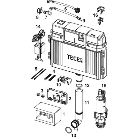 Spłuczka podtynkowaTECETECE, 528 x 475 x 143 mm, uruchamiana od przodu, z kolanem odpływowym 269mm