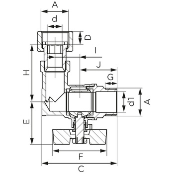 Zawór kulowy kątowy z półśrubunkiem, nakrętno-wkrętny, z motylkiem, 3/4"