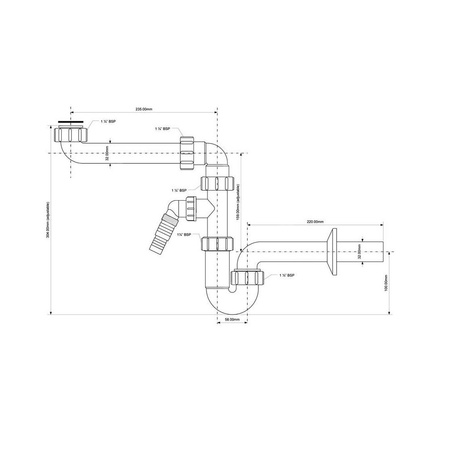 Syfon umywalkowy rurowy 11/4"x32mm ,bez spustu z przedłużką i podłączeniem pod pralkę