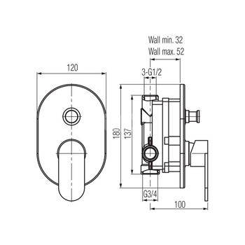 TUBE Bateria wannowo-natryskowa podtynkowa