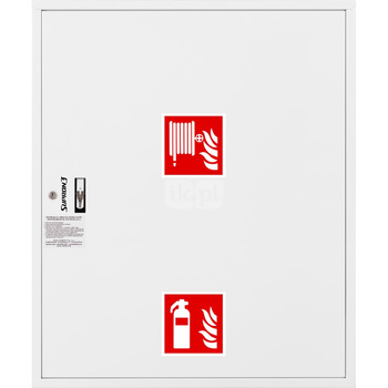 Hydrant DN 25 FIT zawieszany z miejscem na gaśnice pod zwijadłem, wąż 20 m, zamek patent, RAL 9003
