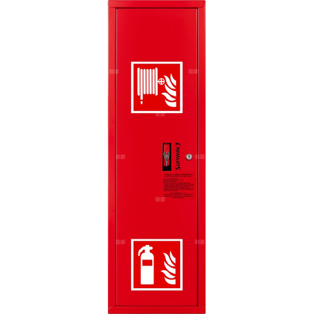 Hydrant DN 25 zawieszany boczny z miejscem na gaśnicę, wąż 30 m, zamek patent, RAL 3000 lewy