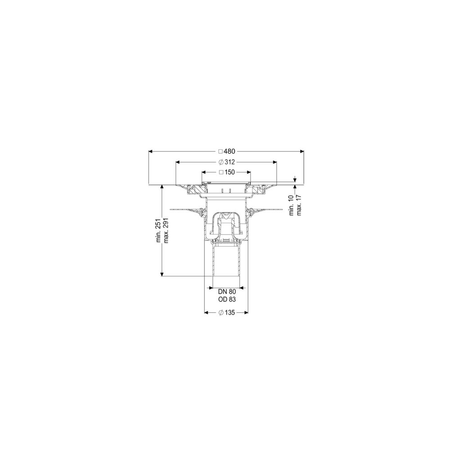 Wpust Ecoguss, DN80, odpł.pionowy, z nasadką Variofix i kratką/ramą nierdz. 138x138