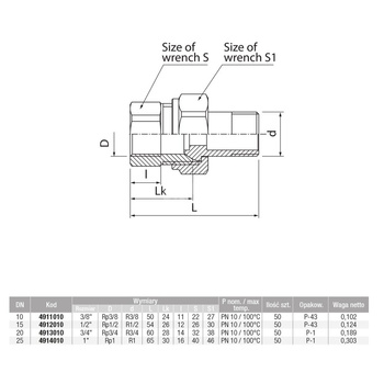 Złączka (śrubunek) prosta śrutowana (wersja długa) VALVEX Twist, 1'' (GZ x GW)