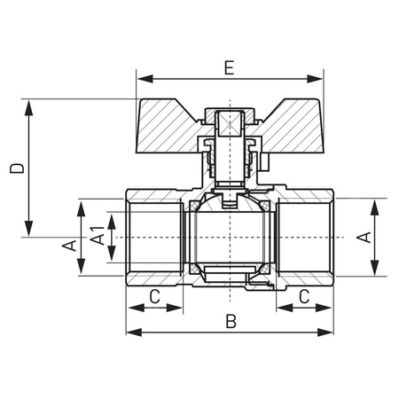 Zawór kulowy gazowy 3/4" GW-GW typ G18 z motylkiem