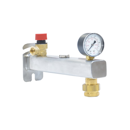 Grupa bezpieczeństwa INOX do c.w.u., 6 bar, z wyposażeniem, z szybkozłączem 3/4” do naczynia przeponowego (z manometrem i zaworem bezpieczeństwa 6 bar, z szybkozłączem 3/4”)