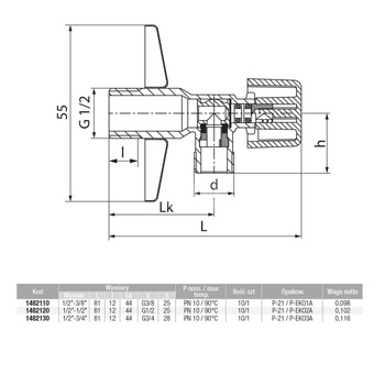 Zawór wodny VALVEX Eko GZ 1/2'' x GZ 3/8''
