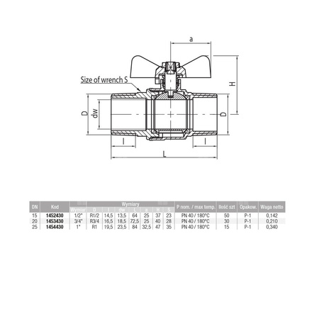 Zawór kulowy VALVEX Onyx mosiądz niklowany, PN40 3/4'' GZ, uchwyt: motylek