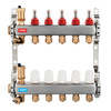 Rozdzielacz 6-drogowy z zaworami termostatycznymi, przepływomierzami i złączkami, stal nierdzewna
