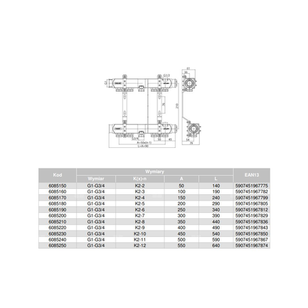 Rozdzielacz hydrauliczny VALVEX Base K2-2 stal nierdzewna 1'', odgałęzień: 2 (3/4''), do CO