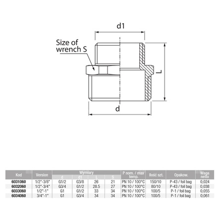 Złączka (nypel) wkrętna redukcyjna śrutowana VALVEX Twist, 1'' x 1/2'' (GW)