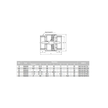Zawór zwrotny VALVEX Tiger Plus 2'' GW PN 10 max. 120'C