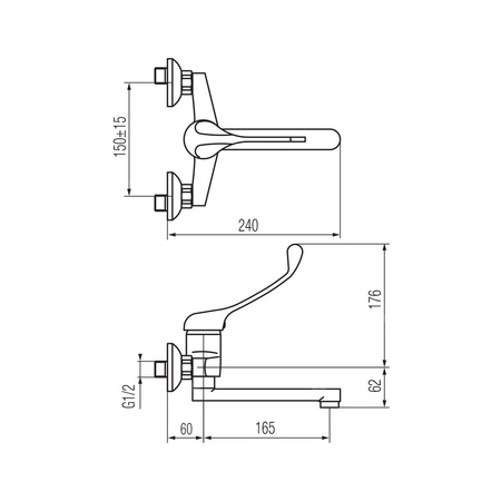 MEDICA Bateria umywalkowa ścienna z krótką wylewką