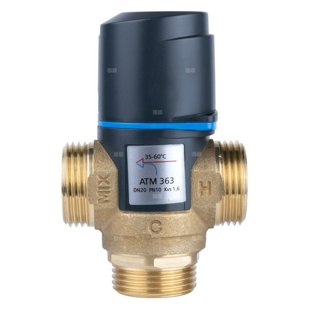 Zawór regulacyjny termostatyczny do wody ciepłej AFRISO ATM 363 mosiądz GZ 1'', DN 20, zakres temp. 35-60'C, Kvs 1.6 m3/h, maksymalna temperatura 90'C, maksymane ciśnienie 10 bar