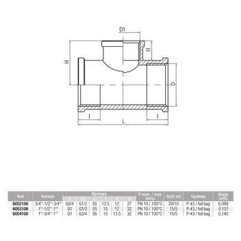 Trójnik VALVEX TWIST mosiądz 1'' x 1/2'' x 1'' GW