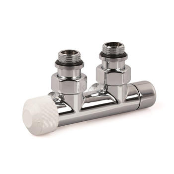 Zawór podwójny Therafix Design, chrom, kątowy, lewy, 1/2", niezbędne złączki FEM24C/FEM24P/FEM24M