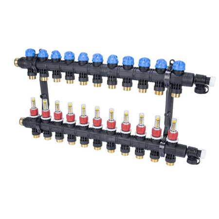 Rozdzielacz do ogrzewania podłogowego AFRISO ProCalida EF1 K 11-obieg. poliamid GZ 1'' x euroconus 3/4'' + przepływomierz + zawór napełn/spust