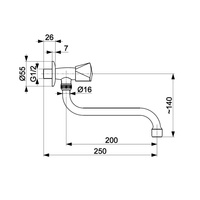 Zawór wypływowy zlewozmywak. ścienny z wyl. dolną L=200 mm 