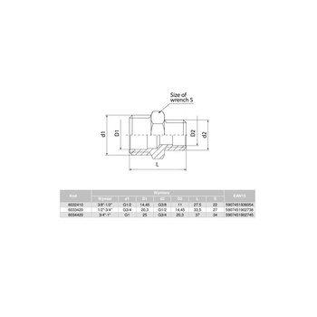 Nypel VALVEX V-Pex redukcja, mosiądz, 3/4'' x 1/2'' (GZ), 33.5 mm