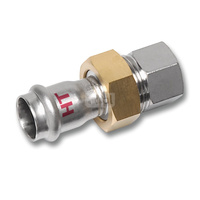 Śrubunek SANHA NiroSan Press Industry z uszczelką i nakrętką z mosiądzu trzyczęściowy, stal nierdzewna, 22 mm x 1'' (zw x GW)