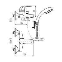 LOGIC bateria wannowa ścienna z zestawem natryskowym punktowym