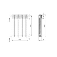 Grzejnik żeberkowy KFA Armatura G600F/6 aluminium, podłączenie boczne 672 x 483 mm, kolor biały