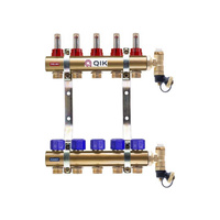 Rozdzielacz do ogrzewania podłogowego QIK BASIC II TN 9-obieg. mosiądz GW 1'' x GZ 3/4'' + przepływomierz