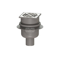 Wpust KESSEL Classic z 1 przyłączem DN 50, odpływ pionowy (zdejmowany), kratka 100x100mm stal nierdzewna