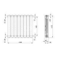 Grzejnik żeberkowy KFA Armatura ADR500/8 aluminium, podłączenie boczne 570 x 644 mm, kolor grafit