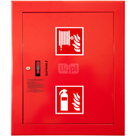 Hydrant DN 52 wnękowy z koszem, 600x500x200 mm, z miejscem na gaśnicę, wąż 20 m, zamek patent, RAL 3000