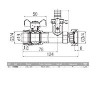Zawór kulowy VALVEX Spin mosiądz niklowany, PN25 3/4'' GW z zaworem spustowym, uchwyt: motylek (niebieski)