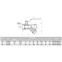 Zawór kulowy VALVEX Opti mosiądz, PN25 1'' GW z ﬁltrem skośnym, uchwyt: dźwignia
