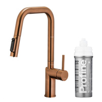 DUERO PURE STYLE PULL-OUT Bateria kuchenna z funkcją filtracji wody i wyciąganą wylewką, Brushed rose gold + Zestaw filtrujący PROFINE Silver S